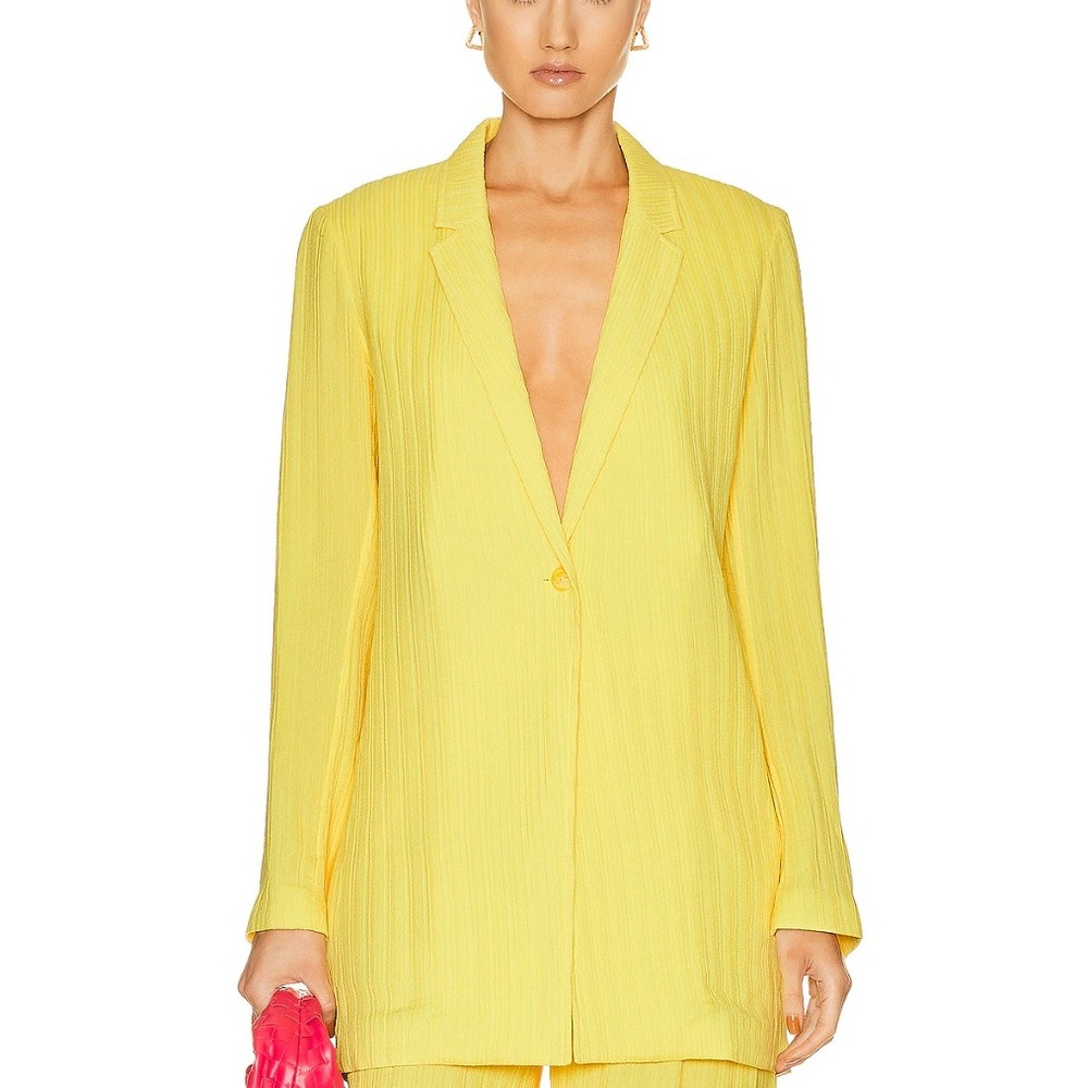 LAPOINTE Yellow Blazer Suit Set Viscose Silk Crinkle Blazer and Wide Leg Pant